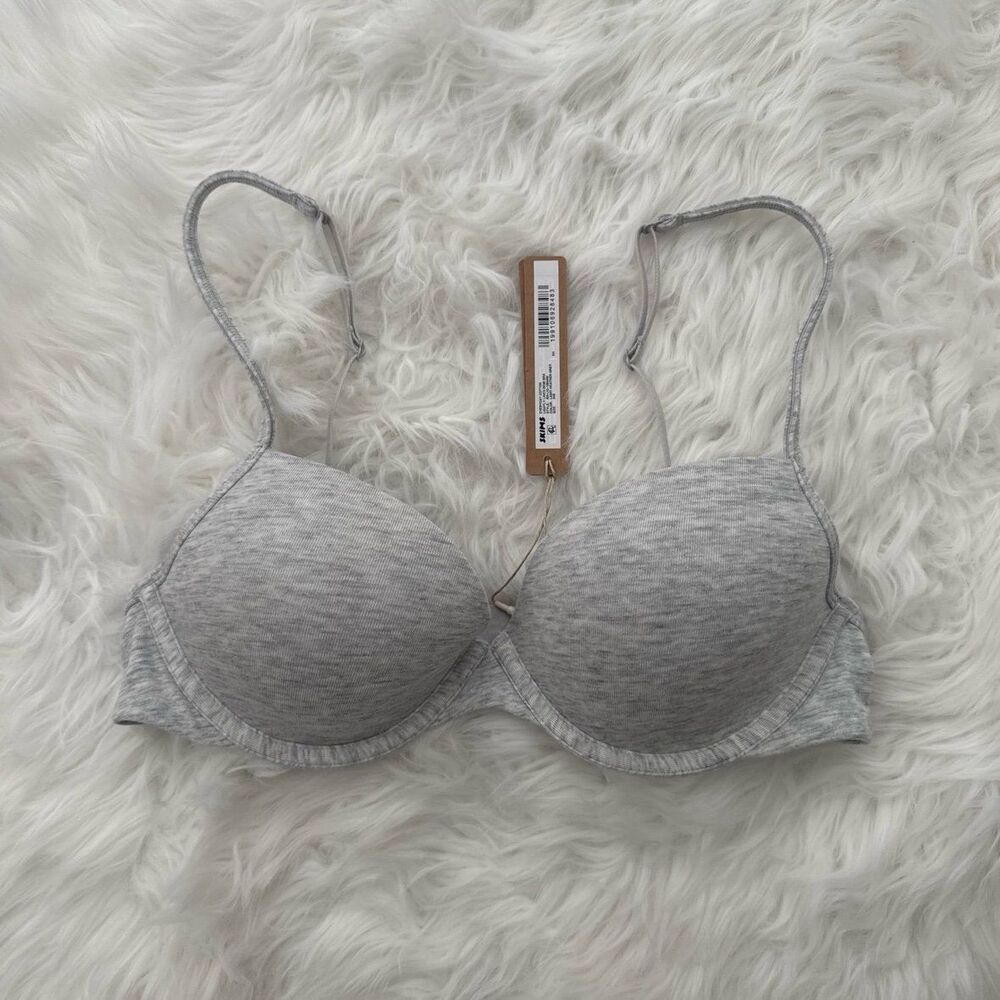 Skims Everyday Cotton Lightly Lined T-Shirt Demi Bra Light Heather Grey Size 34B